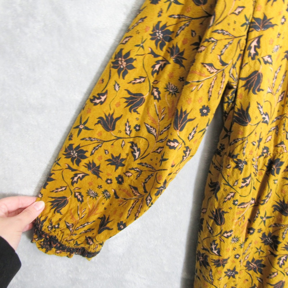 Universal Thread Mustard Yellow Floral Boho Midi Dress XXL Long Sleeve Cotton - Picture 6 of 14